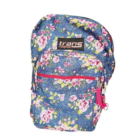 Trans By Jansport  Pink Floral Rose Big Student College Backpack Lots of Pockets - Picture 1 of 15